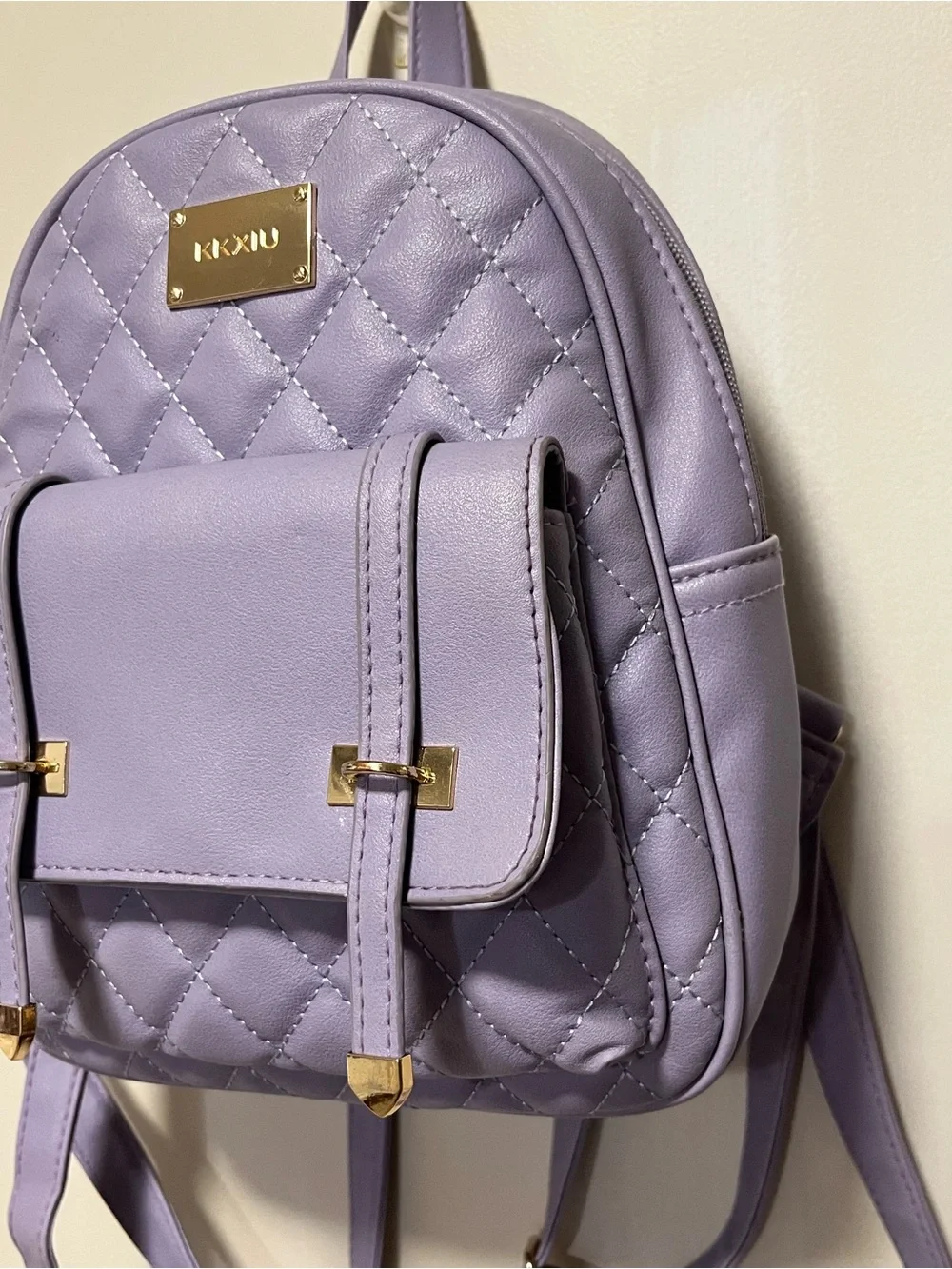 EUC KKXIU Lavender Purple Quilted Mini Backpack Gold Tone Hardware